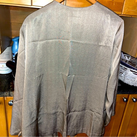 Sheri Martin METALLIC beige Blazer women’s 3XL  open Front Flowy Cardigan Jacket - Picture 2 of 13